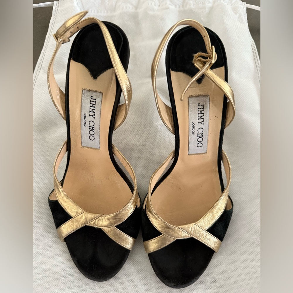 Jimmy Choo 3.5” black and gold heels size 39